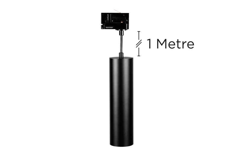 ACCENTPLUS SPOTLIGHT S2 65MM DIAMETER 235MM LENGTH GU10 LED 3 CIRCUIT TRACK MOUNTED SUSPENDED PENDANT 1M CABLE BLACK FINISH - ILNEV006