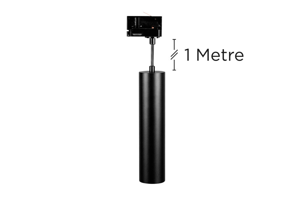 ACCENTPLUS SPOTLIGHT S1 56MM DIAMETER 235MM LENGTH GU10 LED 3 CIRCUIT TRACK MOUNTED SUSPENDED PENDANT 1M CABLE BLACK FINISH - ILNEV005