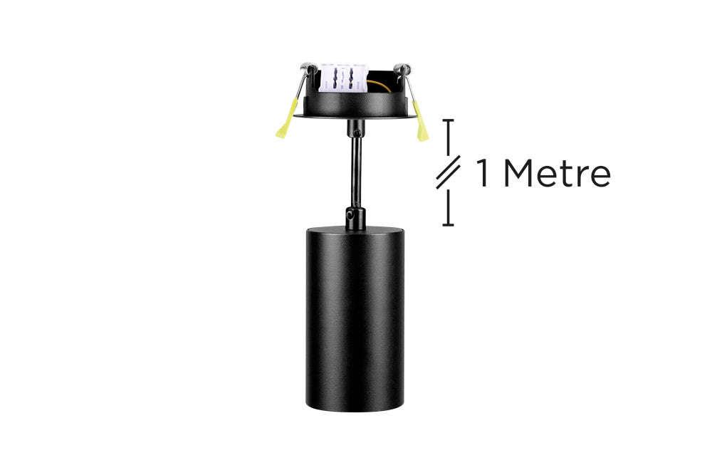 ACCENTPLUS SPOTLIGHT S1 56MM DIAMETER 100MM LENGTH GU10 LED RECESSED MOUNTED 70MM CUTOUT SUSPENDED PENDANT 1M CABLE BLACK FINISH - ILNEV027