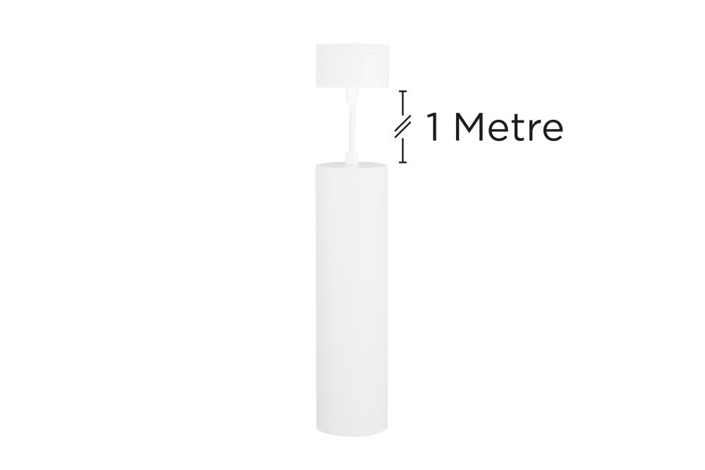 ACCENTPLUS SPOTLIGHT S2 65MM DIAMETER 235MM LENGTH GU10 LED BASE SURFACE MOUNTED SUSPENDED PENDANT 1M CABLE WHITE FINISH - ILNEV024