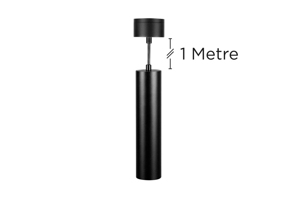 ACCENTPLUS SPOTLIGHT S1 56MM DIAMETER 235MM LENGTH GU10 LED BASE SURFACE MOUNTED SUSPENDED PENDANT 1M CABLE BLACK FINISH - ILNEV017