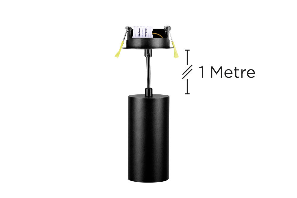 ACCENTPLUS SPOTLIGHT S2 65MM DIAMETER 130MM LENGTH GU10 LED RECESSED MOUNTED 70MM CUTOUT SUSPENDED PENDANT 1M CABLE BLACK FINISH - ILNEV028