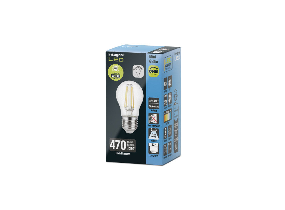 OMNI FILAMENT GOLF BALL BULB E27 470LM 3.4W 4000K NON-DIMM 330 BEAM CLEAR INTEGRAL - ILGOLFE27NE068