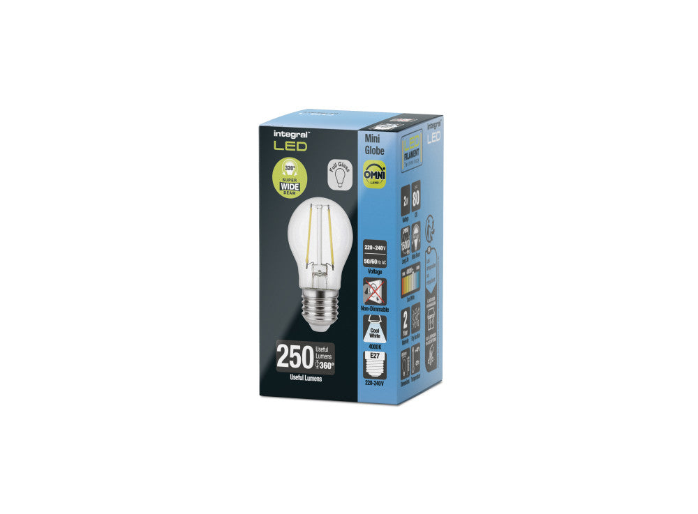 OMNI FILAMENT GOLF BALL BULB E27 250LM 2W 4000K NON-DIMM 320 BEAM CLEAR INTEGRAL - ILGOLFE27NE067