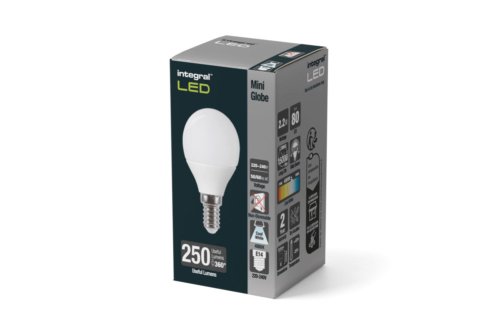 GOLF BALL BULB E14 250LM 2.2W 4000K NON-DIMM 240 BEAM FROSTED INTEGRAL - ILGOLFE14NE083
