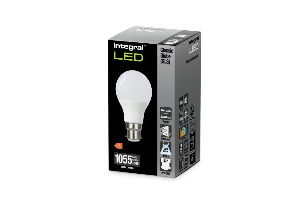 GLS BULB B22 1055LM 8W 4000K DIMMABLE 240 BEAM FROSTED INTEGRAL - ILGLSB22DE157
