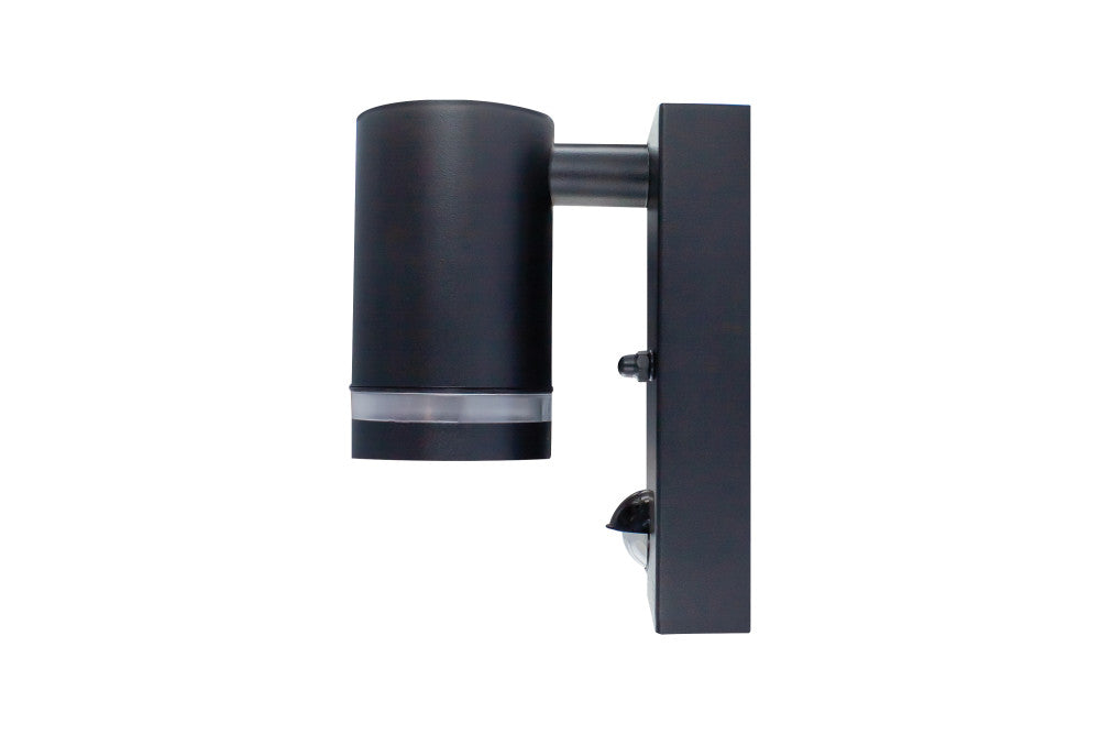 OUTDOOR STAINLESS STEEL DOWN WALL LIGHT PIR IP54 1xGU10 BLACK INTEGRAL - ILDED045