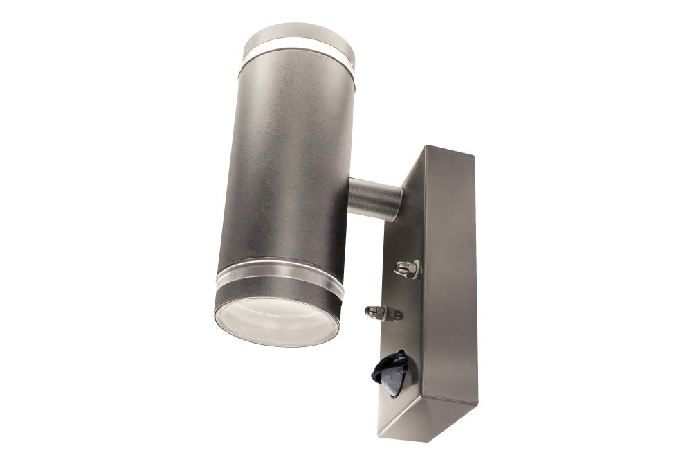 OUTDOOR STAINLESS STEEL UP AND DOWN WALL LIGHT PIR IP54 2xGU10 ANTHRACITE GREY INTEGRAL - ILDED062