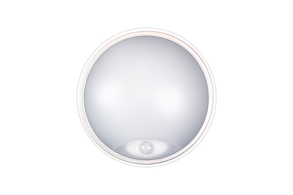 TOUGH SHELL COMPACT CIRCULAR PIR BULKHEAD 215MM DIA 10W 1100LM 3000/4000/6000K SWITCHABLE CCT IP65 IK10 110LM/W INLUDING WHITE AND BLACK BEZELS INTEGRAL LED - ILBHP001