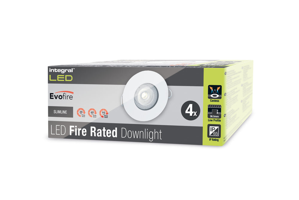 EVOFIRE FIRE RATED DOWNLIGHT 70MM CUTOUT 4PACK IP65 WHITE ROUND +GU10 HOLDER INTEGRAL - ILDLFR70D001-4