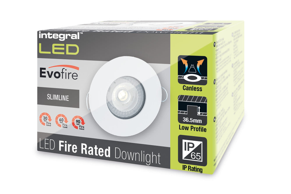 EVOFIRE FIRE RATED DOWNLIGHT 70MM CUTOUT IP65 WHITE ROUND +GU10 HOLDER INTEGRAL - ILDLFR70D001