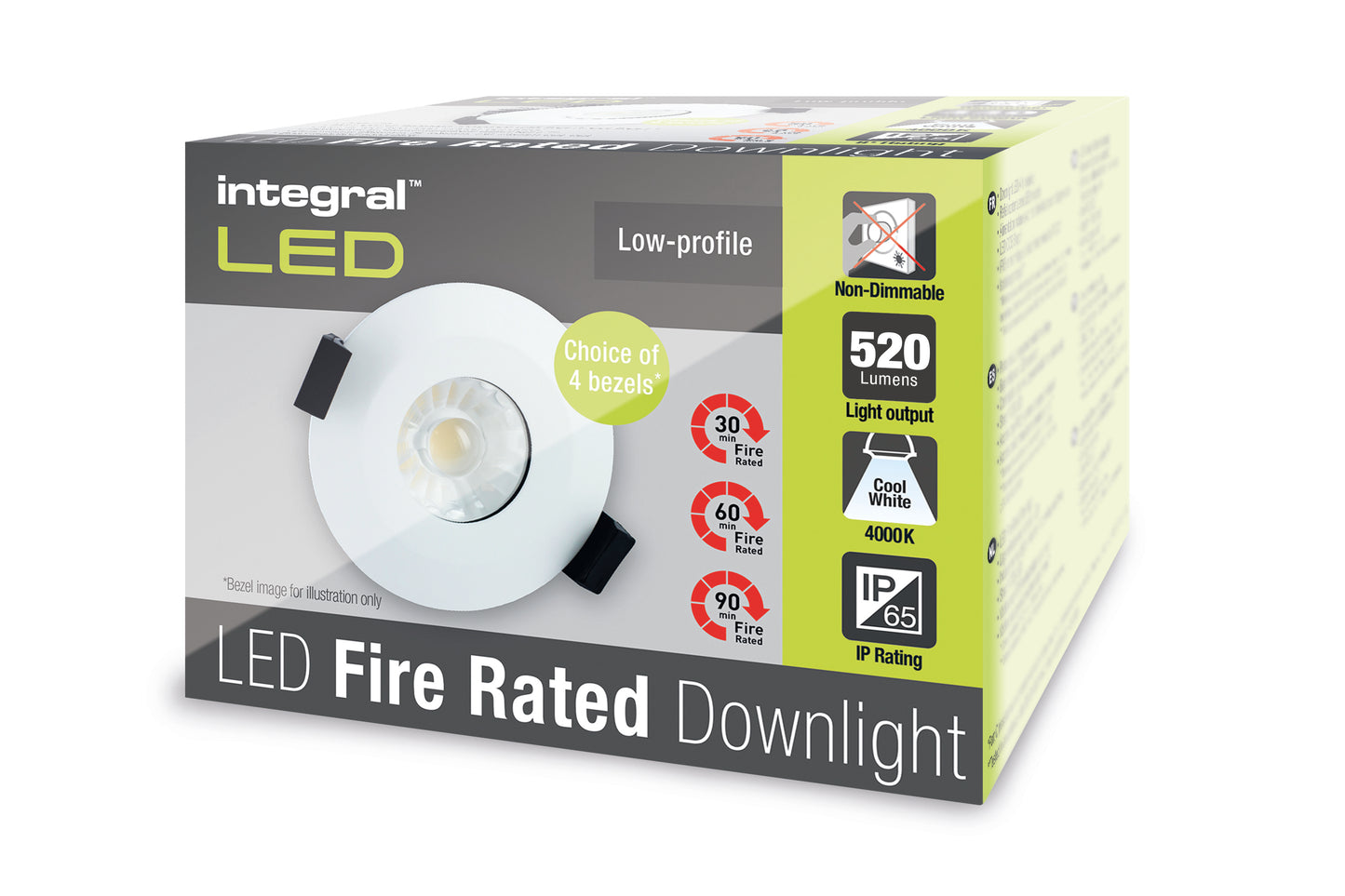 LOW-PROFILE FIRE RATED DOWNLIGHT 70-75MM CUTOUT IP65 520LM 6W 4000K 38 BEAM NON-DIMM 86LM/W NO BEZEL INTEGRAL - ILDLFR70B022