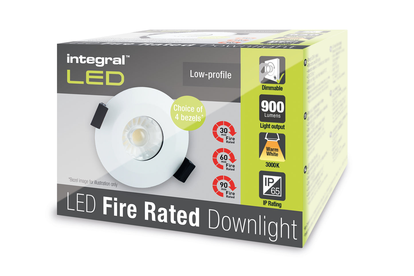 LOW-PROFILE FIRE RATED DOWNLIGHT 70-75MM CUTOUT IP65 900LM 10W 3000K 60 BEAM DIMMABLE 90LM/W NO BEZEL INTEGRAL - ILDLFR70B023