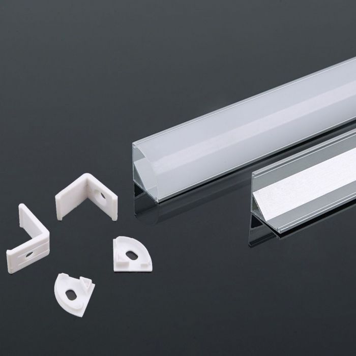 MOUNTING KIT WITH DIFFUSER FOR LED STRIP CORNER 2000X15.8X15.8MM SILVER