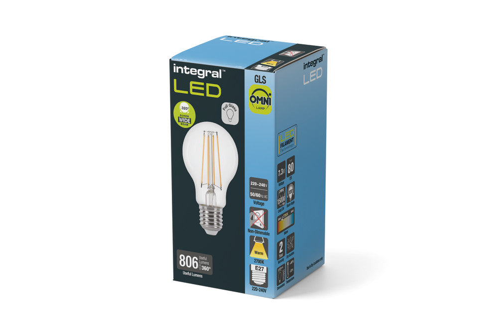 OMNI FILAMENT GLS BULB E27 806LM 5.9W 2700K NON-DIMM 330 BEAM CLEAR INTEGRAL - ILGLSE27NC027