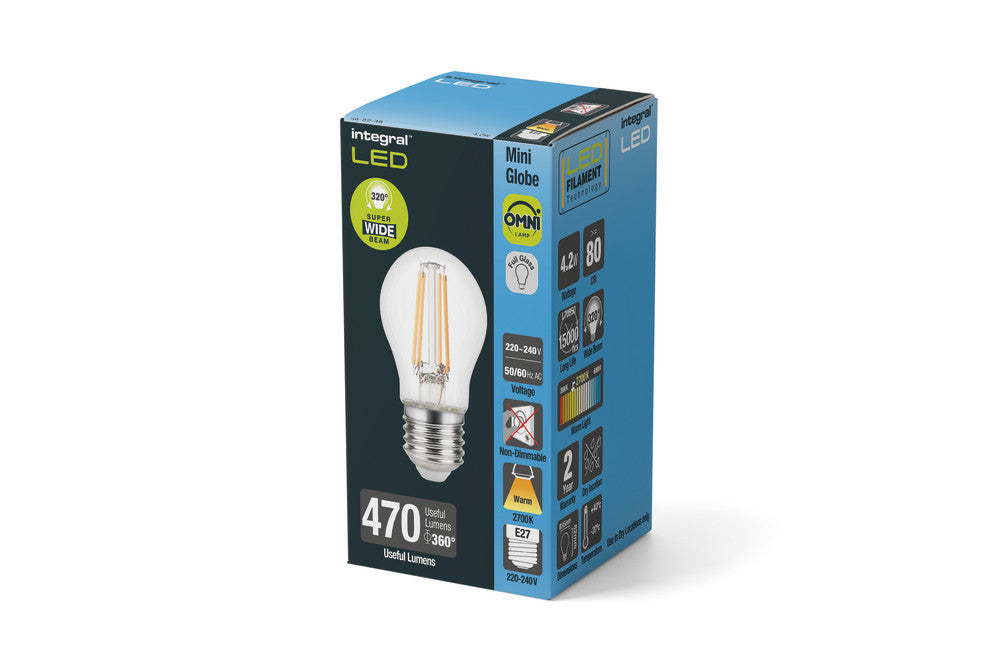 OMNI FILAMENT GOLF BALL BULB E27 470LM 3.4W 2700K NON-DIMM 330 BEAM CLEAR INTEGRAL - ILGOLFE27NC029