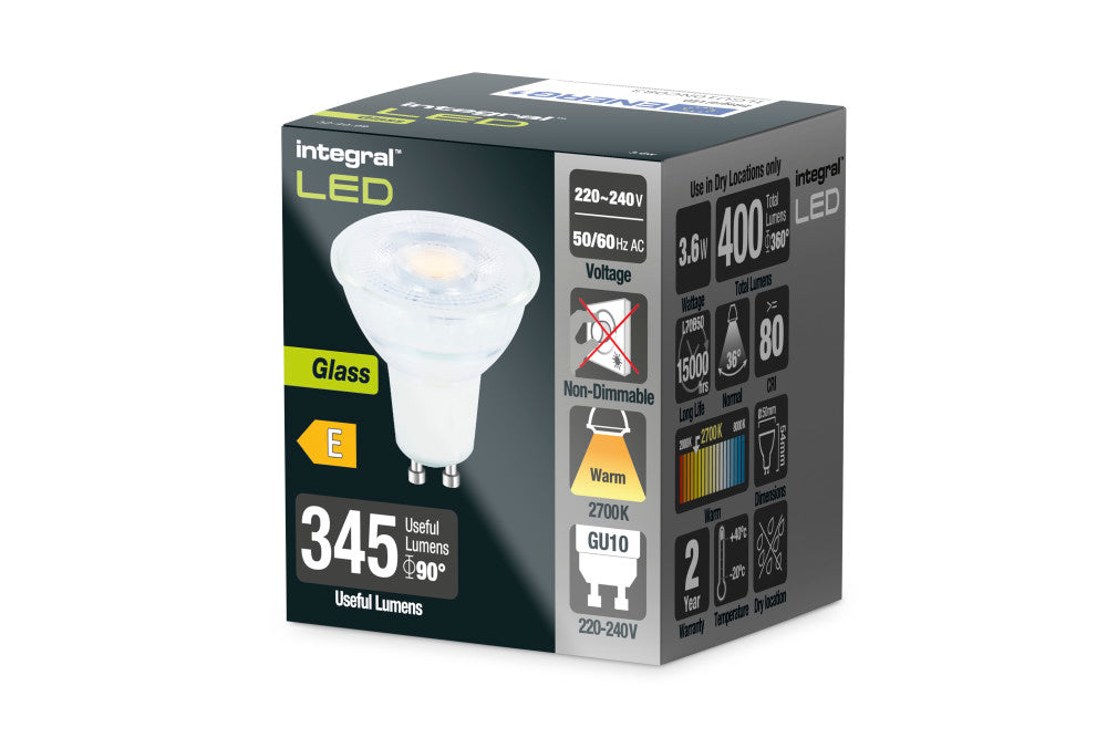 GLASS GU10 BULB 400LM 3.6W 2700K NON-DIMM 36 BEAM INTEGRAL - ILGU10NC083