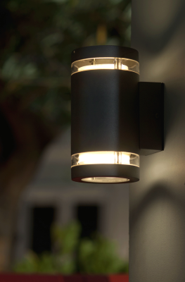 Wall Light, Lins 2xGX53 Down IP44, c/w Clear PC/Clear Glass Diffuser