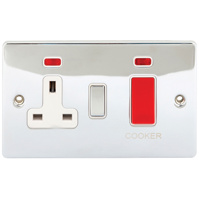 Premium Edge - Cooker Control Unit, DP c/w LED & 13A Socket, Red Rocker Black Insert