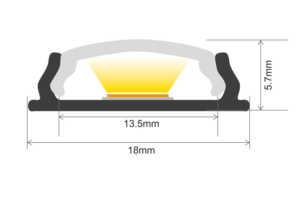 PROFILE ALUMINIUM BENDABLE SURFACE MOUNT 2M FROSTED DIFFUSER 18 X 5.7MM FOR IP33 12MM WIDTH STRIP INCLUDE 2 ENDCAPS AND 4 MOUNTING BRACKETS INTEGRAL - ILPFB147