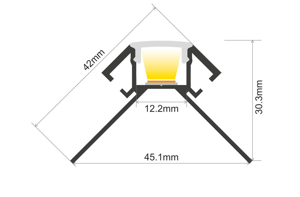 PROFILE ALUMINIUM CORNER SURFACE MOUNT 2M FROSTED DIFFUSER FOR IP65 12MM WIDTH STRIP INCLUDE 2 ENDCAPS INTEGRAL - ILPFC161