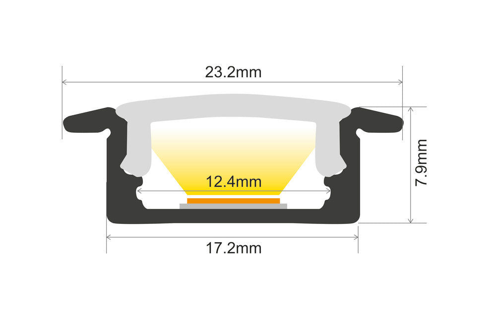 PROFILE ALUMINIUM RECESSED 1M FROSTED DIFFUSER 23.2 X 7.9MM FOR IP65 12MM WIDTH STRIP INCLUDE 2 ENDCAPS AND 2 MOUNTING BRACKETS INTEGRAL - ILPFR071