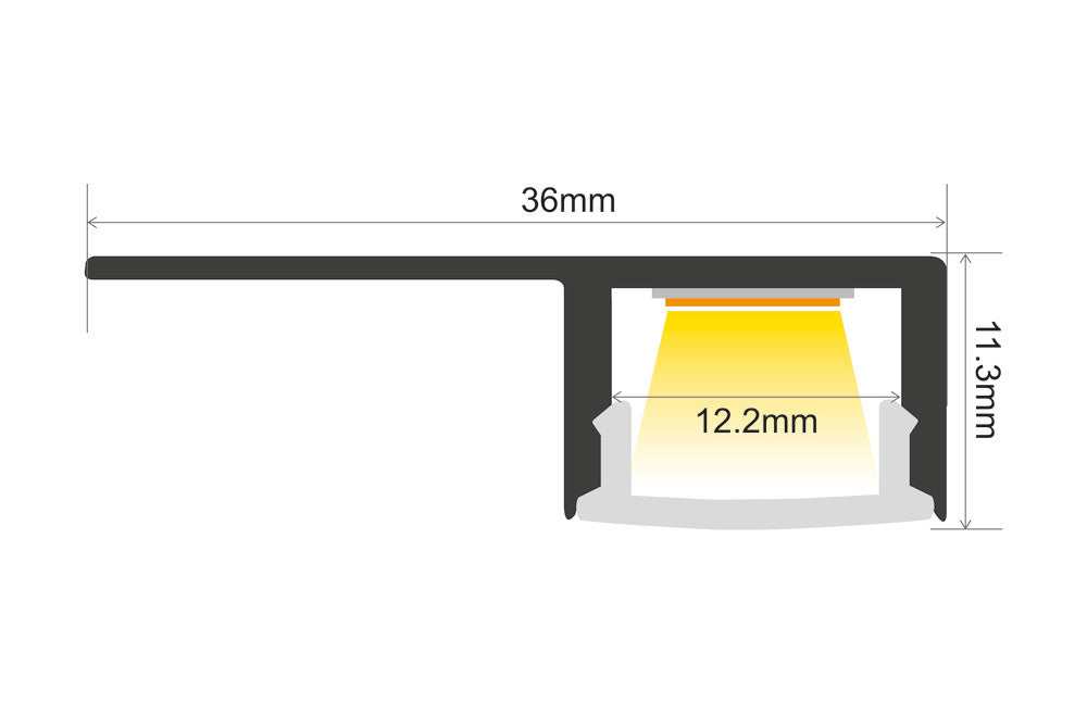 PROFILE ALUMINIUM RECESSED 2M FROSTED DIFFUSER FOR IP65 12MM WIDTH STRIP INCLUDE 2 ENDCAPS INTEGRAL - ILPFR153