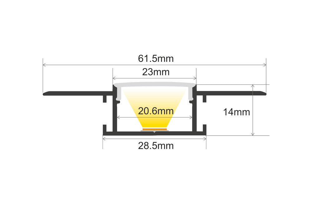 PROFILE ALUMINIUM RECESSED 2M FROSTED DIFFUSER FOR 2 X IP65 10MM WIDTH STRIP INCLUDE 2 ENDCAPS INTEGRAL - ILPFR165