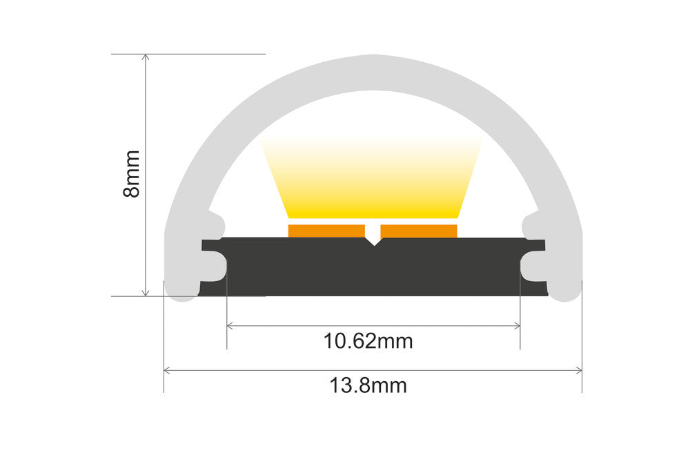 PROFILE ALUMINIUM SURFACE MOUNT 1M FROSTED DIFFUSER 13.8 X 8MM FOR IP65 10MM WIDTH STRIP INCLUDE 2 ENDCAPS INTEGRAL - ILPFS058