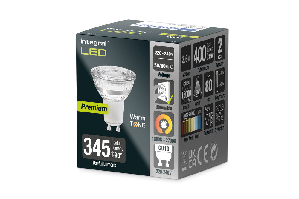 WARMTONE GLASS GU10 400LM 3.6W 1800-2700K DIMMABLE 36 BEAM INTEGRAL - ILGU10DC121