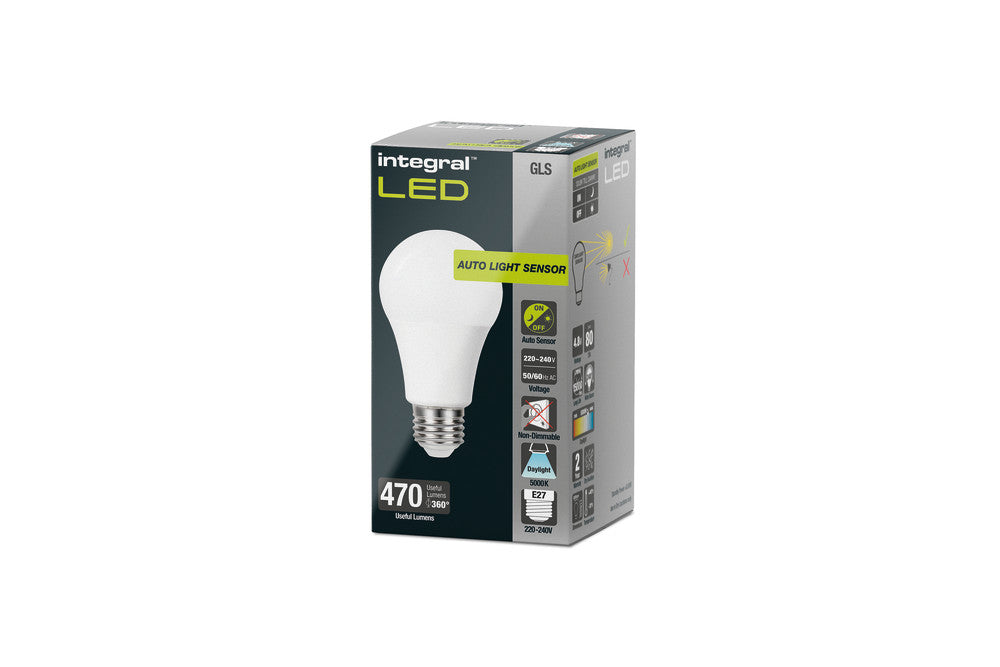 GLS BULB WITH DUSK TO DAWN DUAL SENSOR E27 470LM 4.8W 5000K NON-DIMM 240 BEAM FROSTED INTEGRAL - ILGLSE27SF119