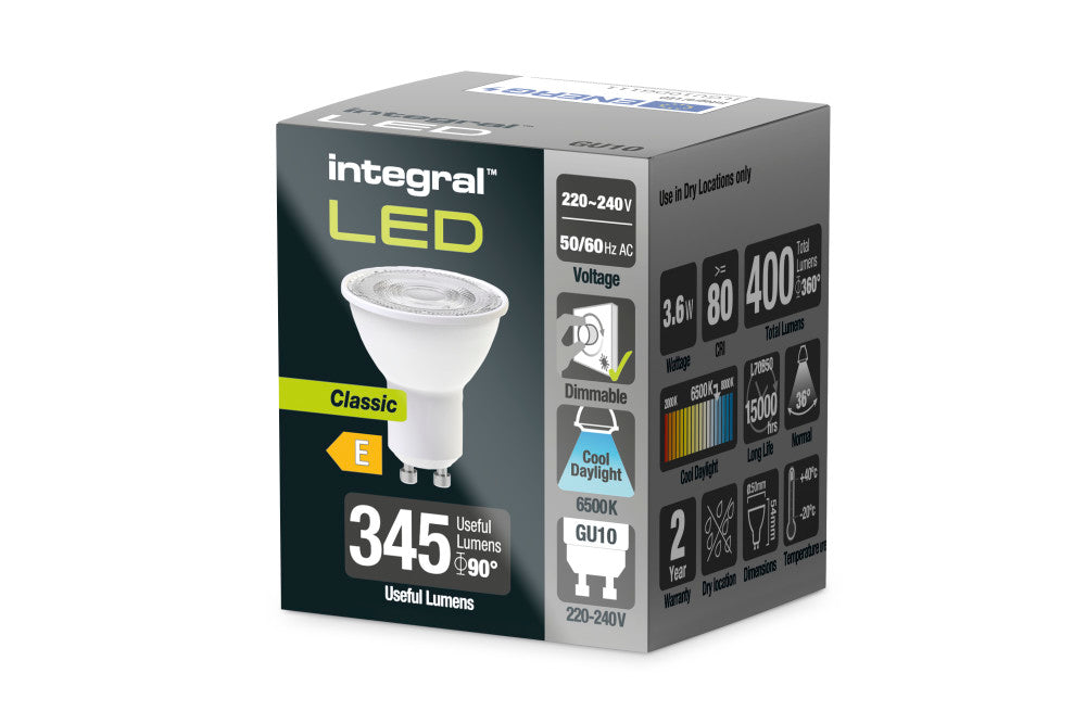 GU10 BULB 400LM 3.6W 6500K DIMMABLE 36 BEAM INTEGRAL - ILGU10DG111