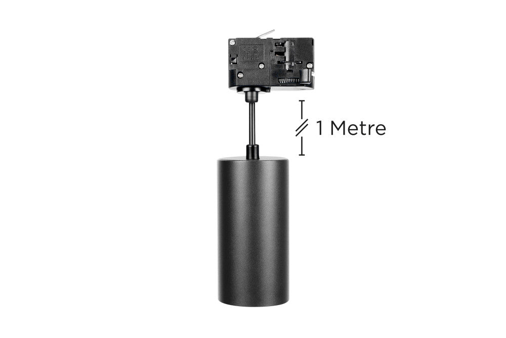 ACCENTPLUS SPOTLIGHT S2 65MM DIAMETER 130MM LENGTH GU10 LED 3 CIRCUIT TRACK MOUNTED SUSPENDED PENDANT 1M CABLE BLACK FINISH - ILNEV004