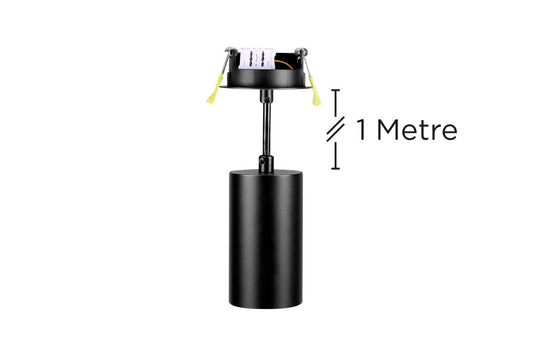 ACCENTPLUS SPOTLIGHT S1 56MM DIAMETER 100MM LENGTH GU10 LED RECESSED MOUNTED 70MM CUTOUT SUSPENDED PENDANT 1M CABLE BLACK FINISH - ILNEV027