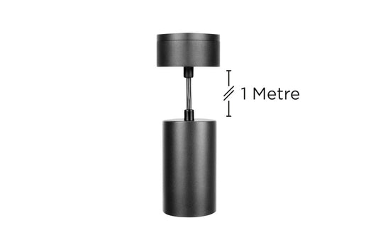ACCENTPLUS SPOTLIGHT S1 56MM DIAMETER 100MM LENGTH GU10 LED BASE SURFACE MOUNTED SUSPENDED PENDANT 1M CABLE BLACK FINISH - ILNEV015