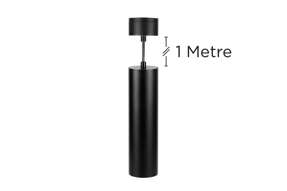 ACCENTPLUS SPOTLIGHT S2 65MM DIAMETER 235MM LENGTH GU10 LED BASE SURFACE MOUNTED SUSPENDED PENDANT 1M CABLE BLACK FINISH - ILNEV018