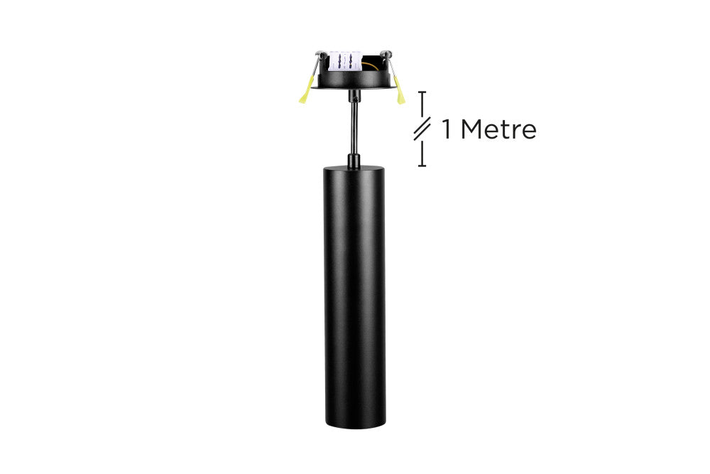 ACCENTPLUS SPOTLIGHT S1 56MM DIAMETER 235MM LENGTH GU10 LED RECESSED MOUNTED 70MM CUTOUT SUSPENDED PENDANT 1M CABLE BLACK FINISH - ILNEV029