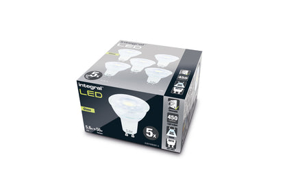 GLASS GU10 5 PACK 450LM 5.6W 4000K DIMMABLE 36 BEAM INTEGRAL - ILGU10DE087-5