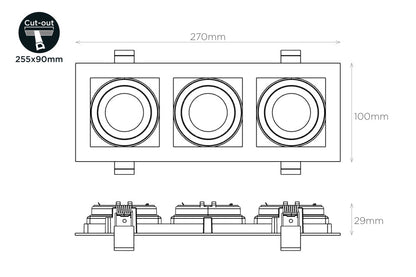 ACCENTPLUS GIMBAL DOWNLIGHT FOR 3 X LED GU10 255X90MM CUTOUT FRONT BULB ENTRY ±30° TILTABLE 365° ADJUSTMENT - ILDL90N017