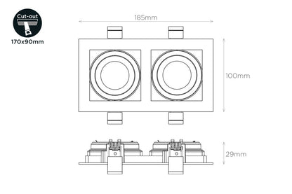 ACCENTPLUS GIMBAL DOWNLIGHT FOR 2 X LED GU10 170X90MM CUTOUT FRONT BULB ENTRY ±30° TILTABLE 365° ADJUSTMENT - ILDL90N016