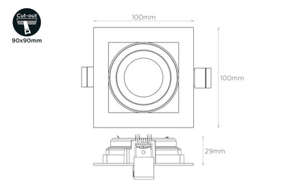 ACCENTPLUS GIMBAL DOWNLIGHT FOR 1 X LED GU10 90X90MM CUTOUT FRONT BULB ENTRY ±30° TILTABLE 365° ADJUSTMENT - ILDL90N015