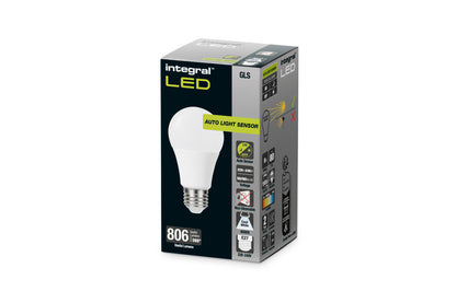 GLS BULB WITH DUSK TO DAWN DUAL SENSOR E27 806LM 8W 4000K NON-DIMM 240 BEAM FROSTED INTEGRAL - ILGLSE27SE145