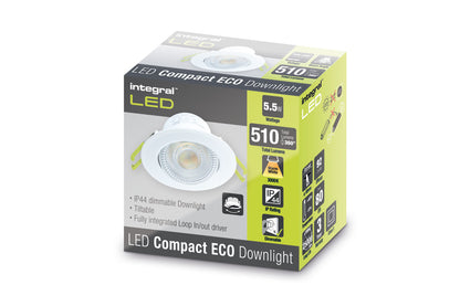 COMPACT ECO LED DOWNLIGHT IP44 30 DEG TILTABLE 5.5W 510LM 3000K 92LM/W 38 DEG BEAM DIMMABLE 68MM CUT OUT - ILDL68G004