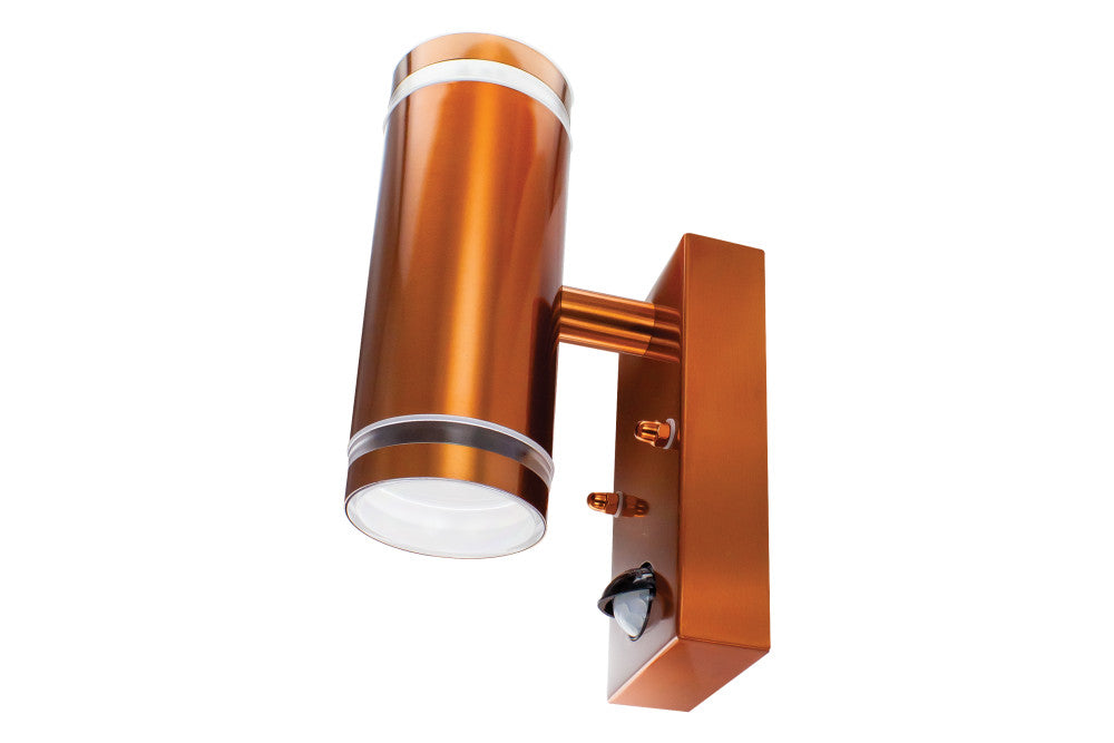 OUTDOOR STAINLESS STEEL UP AND DOWN WALL LIGHT PIR IP54 2xGU10 COPPER INTEGRAL - ILDED049