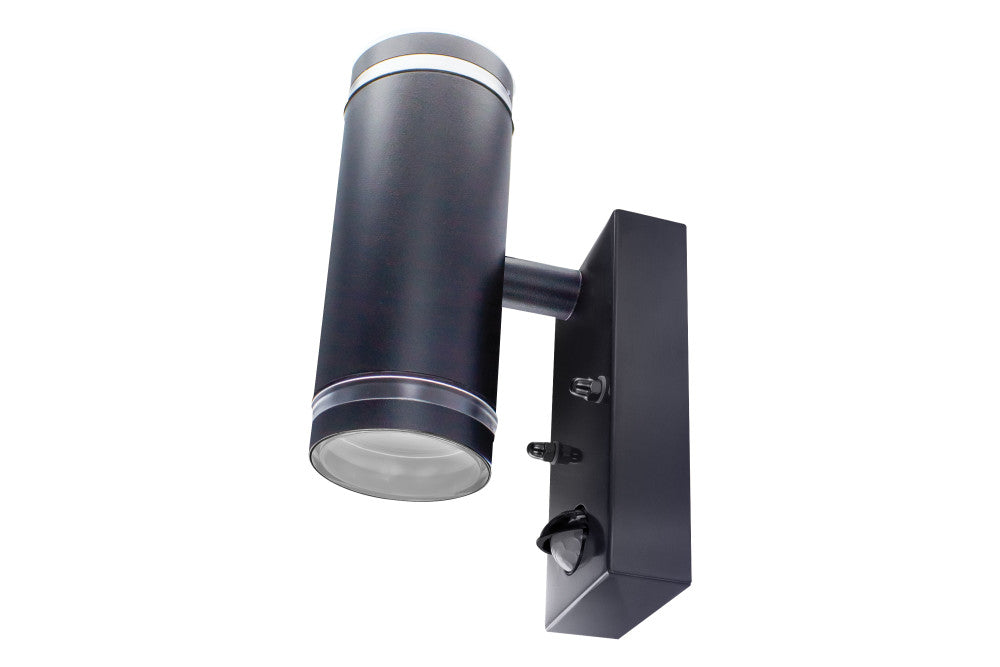 OUTDOOR STAINLESS STEEL UP AND DOWN WALL LIGHT PIR IP54 2xGU10 BLACK INTEGRAL - ILDED048