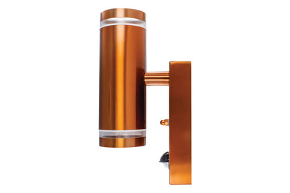 OUTDOOR STAINLESS STEEL UP AND DOWN WALL LIGHT PIR IP54 2xGU10 COPPER INTEGRAL - ILDED049