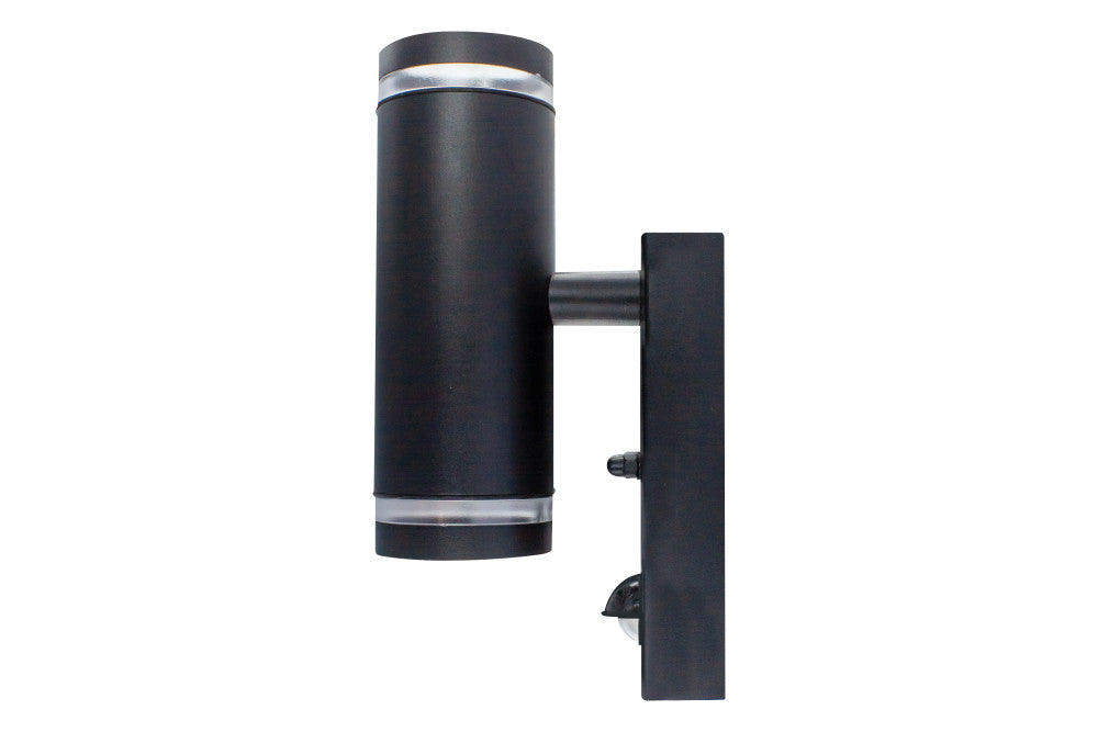OUTDOOR STAINLESS STEEL UP AND DOWN WALL LIGHT PIR IP54 2xGU10 BLACK INTEGRAL - ILDED048