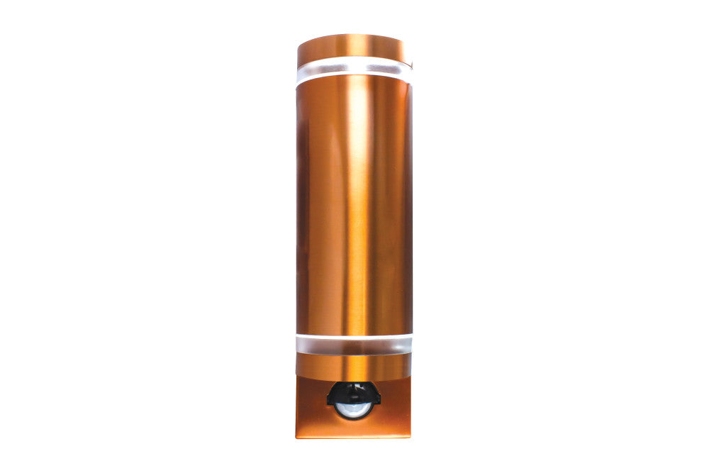 OUTDOOR STAINLESS STEEL UP AND DOWN WALL LIGHT PIR IP54 2xGU10 COPPER INTEGRAL - ILDED049