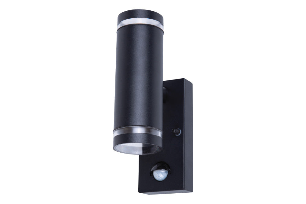 OUTDOOR STAINLESS STEEL UP AND DOWN WALL LIGHT PIR IP54 2xGU10 BLACK INTEGRAL - ILDED048