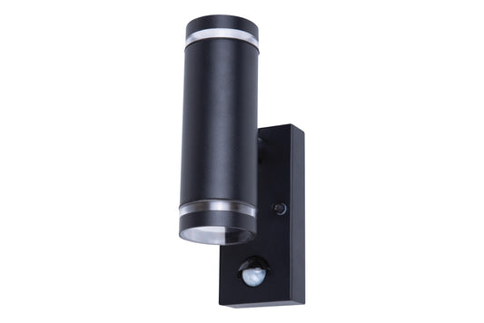 OUTDOOR STAINLESS STEEL UP AND DOWN WALL LIGHT PIR IP54 2xGU10 BLACK INTEGRAL - ILDED048